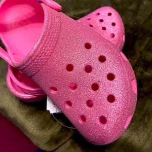Pink sparkling crocs